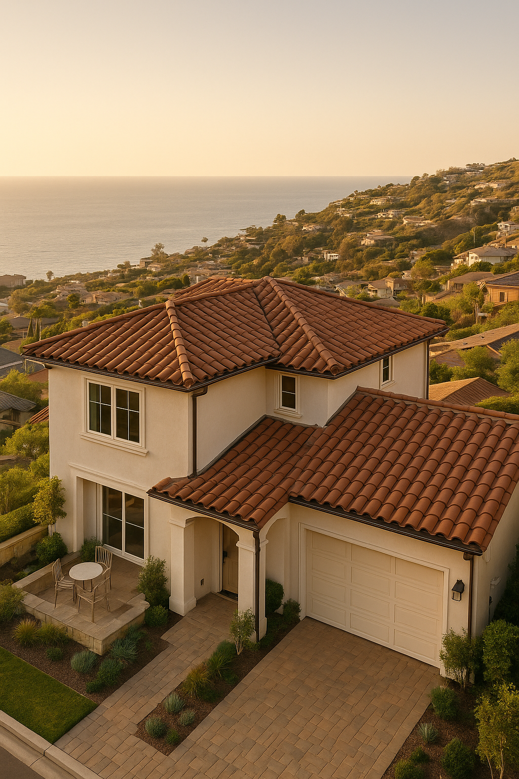 Aerial drone view of a Laguna Beach hillside home